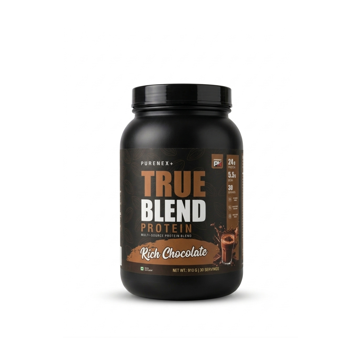 TRUE BLEND Chocolate Whey and Pea Protein Powder by PURENEX+
